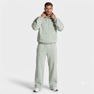 Conjunto Deportivo Personalizado para Hombre, Estilo Pistacho, con Líneas en Contraste, Sudadera con Capucha de Felpa de Algodón de Primera Calidad y Pantalones Deportivos Anchos, OEM y ODM - Product Image 1