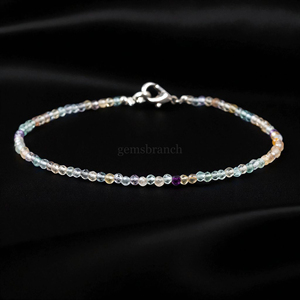 Pulsera de cuentas de fluorita natural multifacética, pulsera de piedras preciosas redondas microfacetadas, joyería para mujer, cristal curativo, regalo, cuentas de 2 mm - Product Image 4