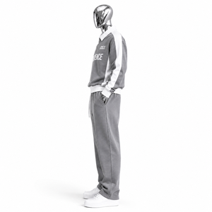 Conjunto de chándal de invierno para hombre, gris, con cremallera de un cuarto, de peso pesado 2 en 1, con logotipo personalizado y estampado Confidence, de manga larga, joggers casuales de corte holgado - Product Image 2