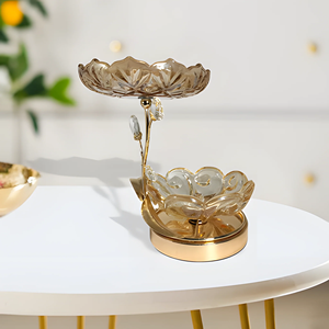 Elegante Juego de Tazones Decorativos de Vidrio de 2 Niveles con Base de Metal y Detalles de Cristal, Perfecto para Centro de Mesa y Decoración de Mesa - Product Image 6