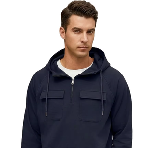 Prix d'usine – Nouveau sweat à capuche décontracté pour homme, respirant, avec demi-fermeture éclair, poche kangourou, en mélange de coton – Vente en gros - Product Image 1