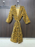 Robe longue pour femme à imprimé tigre jaune et noir, manches longues, coupe décontractée, fermeture à cordon, tissu doux, saison automne