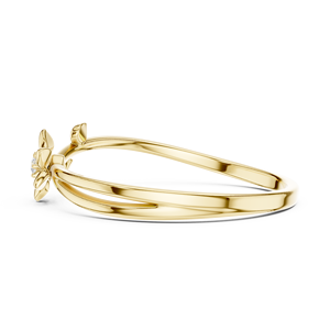 Anillo con forma de flor, minimalista, con diamante de corte redondo, para mujer, de oro amarillo macizo de 14k, para compromiso, aniversario, regalo de boda - Product Image 2
