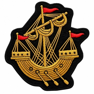 Patch brodé de luxe personnalisé en or massif, motif nautique fait main, applique brodée haut de gamme, fabricant - Product Image 1