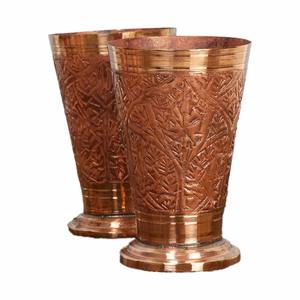 Embossed Lotus Copper Tumbler Traditional Floral Water Glass Heritage Drink Cup Temple Style <b>Kitchen</b> Dining Wholesale - Product Image 4