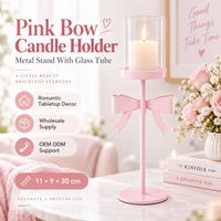Porte-bougie romantique en métal avec cylindre en verre rose, décoration de table pour événements de mariage, vente en gros, fabricant OEM ODM