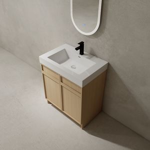 Mobile bagno freestanding da 30 pollici con lavabo in resina bianca e 2 ante con chiusura ammortizzata, imballaggio KD - Product Image 5