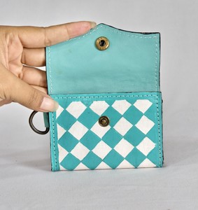 Sky Blue Diamond Patterns Genuine Leather Mini Coin <b>Purse</b> With Wrist Strap Button Closure <b>Cute</b> Floral Designer Wallets For Women - Product Image 4