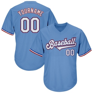 Wholesale Best Selling OMMIZ INDUSTRY Custom Light <b>Blue</b> <b>White</b>-<b>Red</b> Authentic Throwback Rib-Knit Baseball Jersey Shirt - Product Image 1