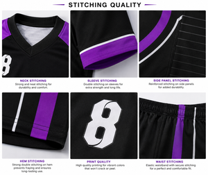 Ensemble maillot et short de football pour homme, noir et violet, col en V, sublimé, anti-humidité, 100 % polyester, taille élastique, numéro 8 - Product Image 5