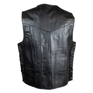 Men’s Black Genuine Leather Western <b>Vest</b> Classic Snap Front <b>Cowboy</b> Waistcoat with Side Lace Design - Product Image 3