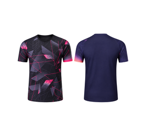 เสื้อกีฬาผู้ชายแขนสั้นผ้าโพลีเอสเตอร์แบบสวมใส่สบาย ระบายอากาศได้ดี แห้งเร็ว เป็นมิตรกับสิ่งแวดล้อม สีดำชมพูนีออน พิมพ์ลายแบบซับลิเมชั่น - Product Image 1