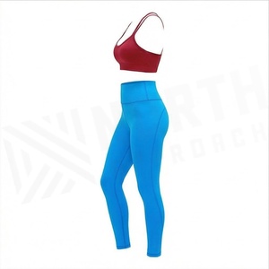 Ensemble de yoga 2 pièces, couleur unie, haut court à bretelles spaghetti, leggings taille haute longueur intégrale, sans couture, respirant, vêtements de sport pour femmes - Product Image 3