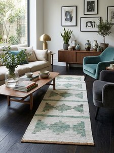 Luxury Handmade Eco-Friendly <b>Green</b> Geometric Hemp Modern Hallway <b>Runner</b> Rug | Premium Natural Washable & Custom Size - Product Image 2