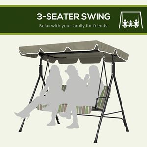 Dondolo da Esterno a 3 Posti con Cuscini Impermeabili Beige e Verdi, Struttura in Acciaio e Tettuccio Inclinabile Regolabile per Giardino e Patio - Product Image 6