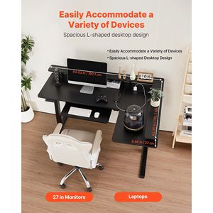 Heavy Duty Electric Adjustable Height L-Shaped Computer <b>Desk</b> with Keyboard Tray and Dual Hooks for Gaming & Office Use - Product Image 3