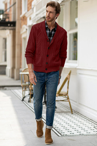 Cárdigan de punto grueso para hombre y mujer, cuello en V, manga larga, con botones, con bolsillos, ropa de abrigo informal para invierno - Product Image 6