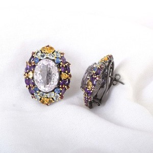 ต่างหูเงินแท้ 925 ประดับพลอยธรรมชาติ บลูโทแพซ ซิทริน การ์เนต สำหรับผู้หญิง เครื่องประดับอัญมณีชั้นดี - Product Image 3