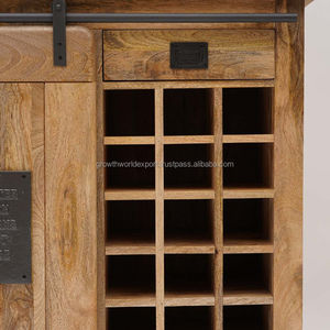 Meuble Bar Rustique Style Ferme avec Porte Coulissante, Porte Battante Shaker, Console en Bois Industriel avec Étagères à Vin et Rangement pour Liqueurs, 3 Niveaux 2026 - Product Image 5