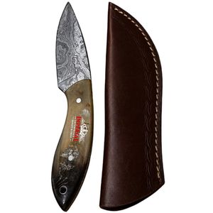 Cuchillo de caza forjado a mano con hoja fija de Damasco y mango de palisandro oscuro para desollar, acampar, supervivencia y uso al aire libre - Product Image 1