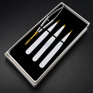 Pinza de Cejas Premium con Recubrimiento de Polvo Blanco, Punta Dorada Inclinada, Pinza de Acero Inoxidable con Tijeras de Resorte para Precisión - Product Image 5