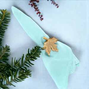 Hot Selling Golden Leaf-Shaped Napkin <b>Ring</b> Luxury Wood <b>Circle</b> Napkin Buckle for Parties Wholesale Bulk Quantity Table Decoration - Product Image 2