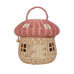 Eco Friendly Handwoven Wicker Mushroom Shape Toy Storage <b>Basket</b> With Lid Kids Furniture Kids Room Wholesale - Product Image 1