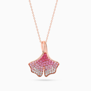 Collar con Colgante de Oro Rosa con Diseño de Hoja de Ginkgo y Pavé de Diamantes Rosados a Blancos, Cadena de Serpiente, Joyería de Lujo para Uso Diario para Mujer - Product Image 1