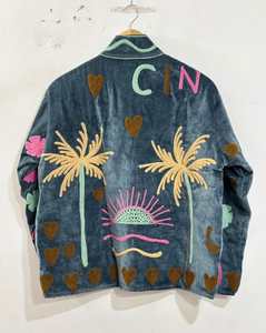 Chaqueta de terciopelo y algodón para mujer, color carbón, con bordado Suzani, hecha a mano, con motivos de palma, sol, corazón y flores, estilo bohemio étnico, abrigo de invierno, venta al por mayor - Product Image 2