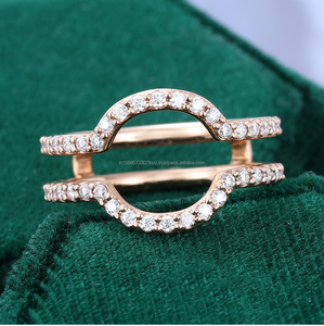 Round Cut Moissanite Enhancer Rose Gold Diamond Double Curved Wedding Band Women <b>Stacking</b> Matching Band <b>Ring</b> - Product Image 3