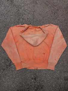 Men's Vintage Washed Distressed Zip Up <b>Hoodie</b> <b>Orange</b> Ripped Hooded Sweatshirt with Front Pocket - Product Image 2