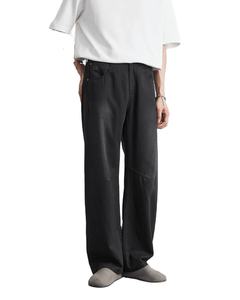 Pantalones vaqueros clásicos holgados a cuadros negros para hombre, tela elástica de algodón duradera, pantalones casuales de cintura media desgastados de pierna recta para uso diario - Product Image 6