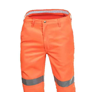 Men's Hi Visibility Reflective Work <b>Jacket</b> and Pants Set Orange Polyester Safety Uniform with <b>Silver</b> Stripes - Product Image 3