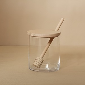 Minimalist Glass Honey Jar With Wooden Dipper And Lid Airtight Food <b>Storage</b> <b>Container</b> <b>Kitchen</b> Use - Product Image 1