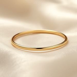 Bracelet jonc en or jaune massif 14 carats, lisse, minimaliste, poli, bracelet jonc classique, bijoux fins pour femmes - Product Image 5