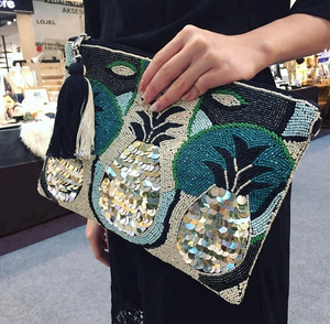 Pochette de soirée pour femme avec perles colorées, sac à main de créateur pour fêtes et événements - Product Image 1