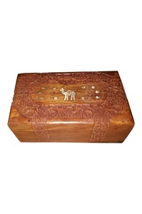 Caja de Joyería de Madera Tallada a Mano con Incrustaciones de Latón para Guardar Anillos y Collares, Organizador Rectangular Pulido para Joyas - Product Image 4