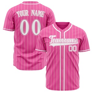 Maillot de baseball rayé rose unisexe à manches courtes avec boutons, imprimé Teamname 00, respirant, en polyester, coupe régulière pour adulte - Product Image 3