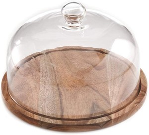 Base Redonda Rústica de Madera para Pastel con Cubierta de Cristal, Pedestal de Exhibición de Madera de Bambú - Product Image 2