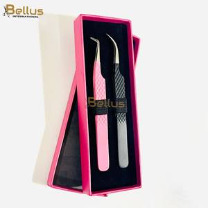 ชุดแหนบต่อขนตา Bellus International Luxury Lash Tweezers รุ่น 45 90 ทำจากสแตนเลสสตีล ปลายเรียบ สีดำชมพู ด้ามจับเพชร สำหรับต่อขนตาอย่างแม่นยำ - Product Image 6