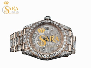 Reloj de Lujo con Incrustaciones de Moissanita de Alta Calidad, Estilo Hip Hop, Esfera Redonda Hecha a Mano, Cristal, Personalizado para Fiestas - Product Image 4