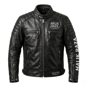 Veste en cuir de moto de style vintage, cuir de vache véritable - Product Image 6