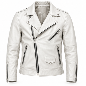 Chaqueta de Motociclista de Piel de Oveja Genuina para Hombre, Cierre Asimétrico, Estilo Motociclista, Personalizada OEM, Negra, Marrón, Blanca, Corte Ajustado, Informal - Product Image 3