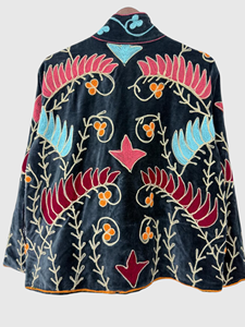 Veste en velours à col mandarin brodée à la main avec des motifs floraux, manches longues, blazer pour femme adulte, style élégant pour l'automne - Product Image 3
