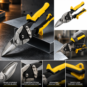 Cisailles à tôle robustes pour l'aviation avec poignée ergonomique jaune et noire, cisailles à action composée pour la découpe de métaux, tôle, aluminium - Product Image 2