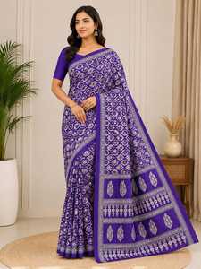 Premium Handmade Ajrakh Block Print <b>Saree</b> for Women Traditional Ethnic Wear - Product Image 4