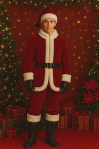 Costume de Père Noël en velours rouge, tenue de Noël faite à la main avec bordure en fausse fourrure - Product Image 3