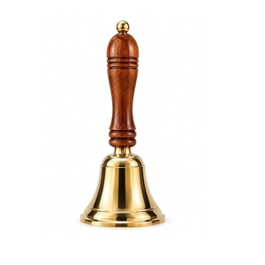 <b>Brass</b> Hand <b>Bell</b> with Wooden Handle Gold Finish Decorative Handheld <b>Bell</b> for Home Temple Desk Reception School and Vintage Decor - Product Image 1
