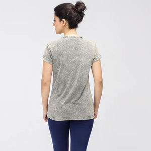 T-shirt décontracté pour femme de haute qualité, délavé à l'acide, à manches courtes, avec logo personnalisé, col, taille XL, impression numérique, respirant pour l'été - Product Image 3