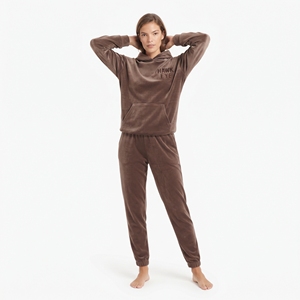 Ensemble de survêtement deux pièces en velours personnalisé pour femme, vente en gros, sweat à capuche coupe classique, pantalon de jogging avec poche kangourou, tenue décontractée d'hiver - Product Image 6